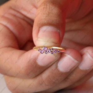 Natural Amethyst Gemstone Cluster Ring 14k Yellow Gold Gift For Her Wedding Band - Picture 1 of 7