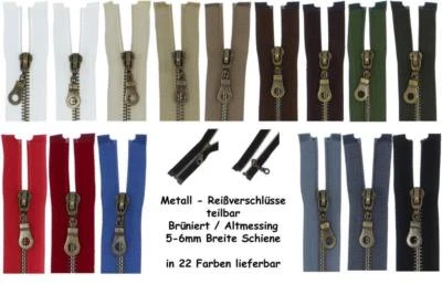 FIM Reißverschluss ab 74cm MB Metall Brüniert teilbar Metallreißverschlüsse 5mm 6mm