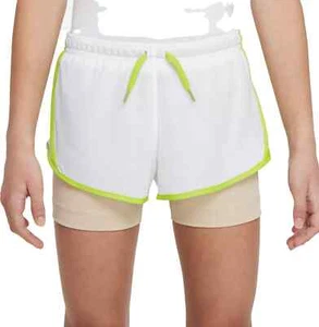 NIKE White DRI-FIT TEMPO 2-IN-1 TRAINING/RUNNING SHORTS BIG KIDS/GIRLS L LARGE - Picture 1 of 7