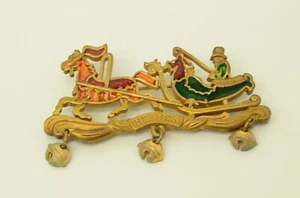 Authentic Hermes Christmas Sleigh Brooch GP Pin Colored Bells Jewelry Accessory - Picture 1 of 13