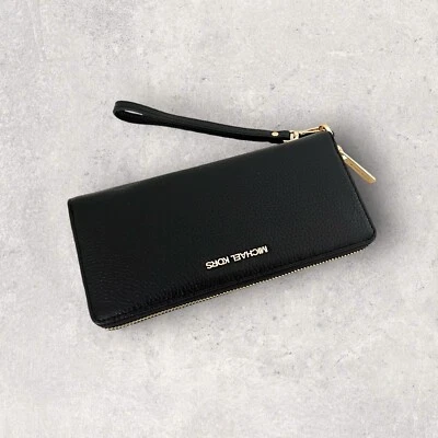 Michael Kors MK Jet Set Travel Conti Geldbörse Portmonee Schwarz Gold Leder NEU - Bild 1 von 4