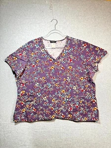 Cherokee Scrub Top Women's 3XL Multicolor Floral 100% Cotton V-Neck Cap Sleeve - Picture 1 of 10