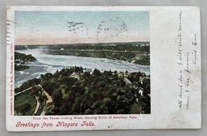 1906 Grüße von den Niagarafällen VOM TURM BLICK NACH WESTEN 13 Sterne Flagge UDB - Bild 1 von 2