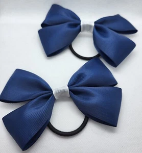 Girls Navy Blue School Hair Bow Bobble Handmade 1 Pair - Picture 1 of 2