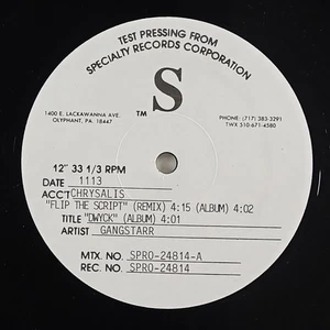 Gang Starr "Flip The Script (Remix)" Rare Rap 12" Chrysalis Test Press Only HEAR - Picture 1 of 2