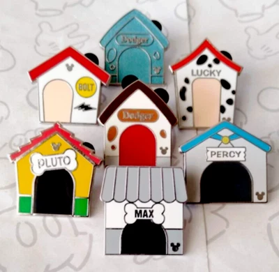 Набор из 7 значков Disney Doghouses 2019 Hidden Mickey Bolt Pluto Lucky Max Dodger DLR - Изображение 1 из 2