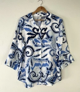 Chicos bügelfreies Leinenhemd mit Knopfleiste Paisley 3/4 Arm Regatta blau 2 US 12 - Bild 1 von 6