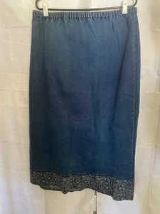 Falda vaquera para mujer Denim & Co cintura elástica larga parte inferior floral talla 2X - Imagen 1 de 4