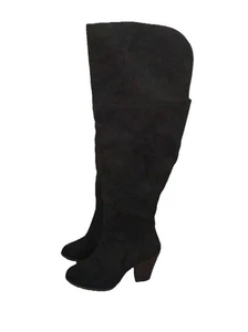 Womens Lane Bryant Black Faux Suede Wide Calf Knee High Boots Size 9W - Picture 1 of 14