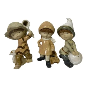 UCTCI Japan Ceramic Figurine Set Village Children Alpine Kids Winter Sheep Sled - Picture 1 of 15