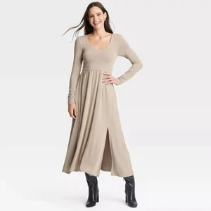 A New Day Women's Long Sleeve Knit Ballet Maxi Dress Tan Size Large - Picture 1 of 6