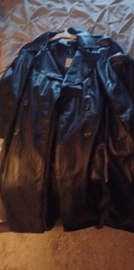 faux leather womens double breasted belted coat - Picture 1 of 3