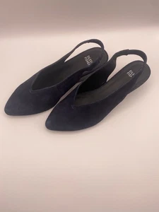 Eileen Fisher Womens Gatwick Navy Blue Suede Slingback Wedge Flat 10 - Picture 1 of 8