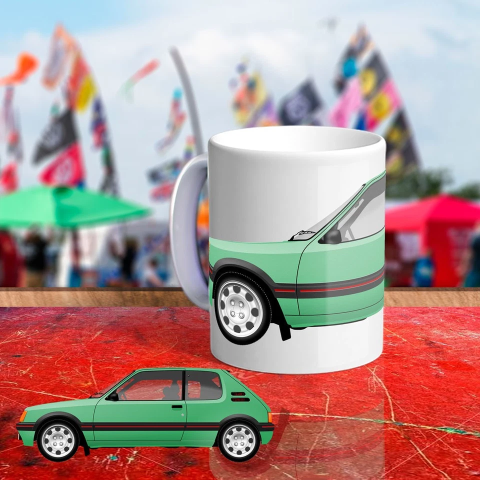 MUGFALIA Large Mug - Peugeot 205 GTI 1.6 1.9 Hot Hatch 80s various colours Car Gift Gift