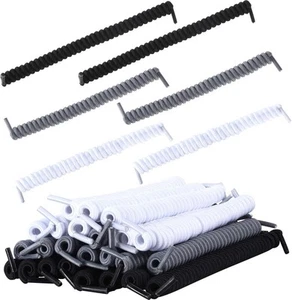 WILLBOND 12 Pairs No Tie Curly Shoelaces Elastic Shoe Lace White, Black, Gray  - Picture 1 of 6