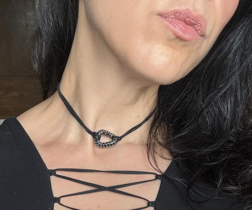 NUEVO Isabel Marant Adornado Funky Anillo Gargantilla Negro Plata Cuero Collar Foto 1 de 4