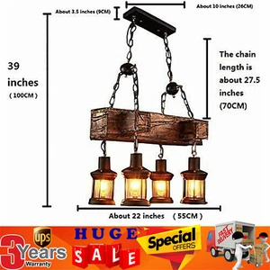 Rustic 4 Heads Chandelier Wood Industrial Ceiling Lamp Pendant Light Fixture USA - Picture 1 of 10