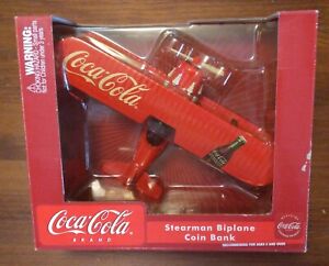 Gearbox Coca Cola Red Bi-Plane Coin Bank Die-cast 