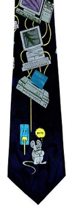 Mouse Bytes Men's Necktie Computer Monitor Printer CPU Geek Tech Blue Neck Tie - Picture 1 of 3