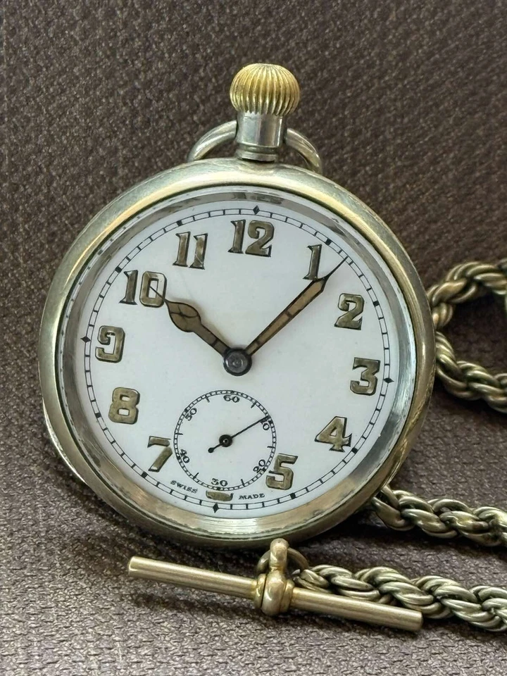 Antique Pocket Watch Mechanical Swiss Military Chain Ottoman Open Face Rare 19th - Image 1 of 4