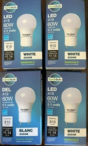 Earthbulb 4-Pack GU24 Base LEDA19 Light Bulb 60W Replacement Dimmable 3000K - Picture 1 of 4