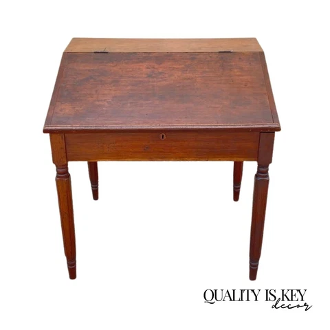 Antique Primitive Colonial Cherry Walnut Tall Schoolmasters Desk Stand Table Cover