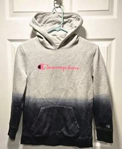 LARGE CHAMPION Girl's Script Logo Hoodie Oxford Heather Black Ombre CHG335 - Picture 1 of 5
