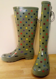 Botas de lluvia Time and Tru para mujer con hebilla a lunares verdes talla 7 nuevas con etiquetas - Imagen 1 de 9