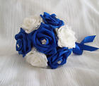 Royal blue White bridesmaid flower girl Bride rose wedding bouquet Posy