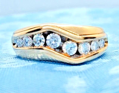 Men's Wedding Ring, 14k Yellow Gold & 1/3+ Carat Diamonds, Zigzag Design, Sz. 9 - Image 1 of 4