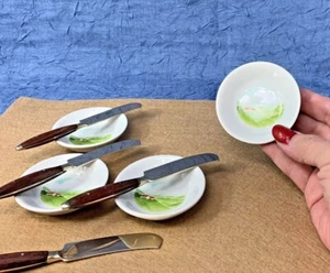 UK SET 8 Pcs 4 Mini Plate / wasabi / sauce / butter pat / 4 rosewood SPREADER - Picture 1 of 8