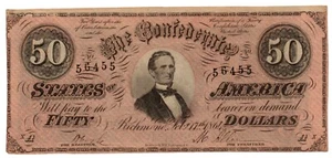 1864 $50 Confederate States of America T-66 Banknote - Choice Uncirculated! RED+ - Picture 1 of 3