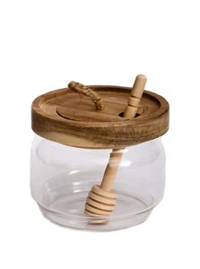 Honey Jar Pot Glass Holder Dispenser Set with Wooden Dipper Stick and Acacia ... - Picture 1 of 6