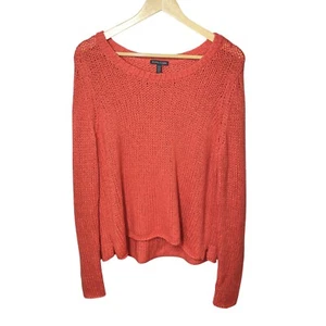 Eileen Fisher Coral Red/orange Open Knit Round Neck Sweater Women’s Size L - Picture 1 of 5