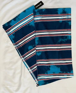 Hurley Beach Towel ~ 100% Cotton ~32" x 64" ~ 1511008 ~ Blues/Red Wht Stripe NWT - Picture 1 of 7