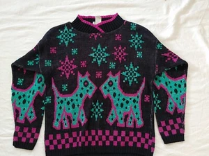 Vintage Jet set Neon Dog Snowflakes Medium 10/12 Sweater USA - Picture 1 of 6