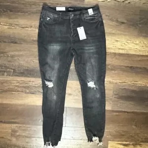 Judy Blue hochtailliert dünn freiliegender Knopffliege destroyed schwarz JB88129 - Bild 1 von 4