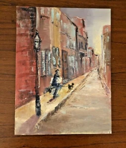 Vintage Oil Painting Paris France Artist Poodle Dog Street Mid Century Modern - Picture 1 of 12