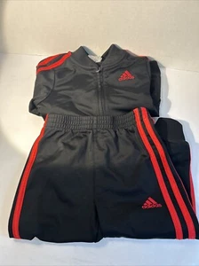 ADIDAS Kids 2T Zip-up Black Athletic Activewear Jacket w/ Red Stripes & Pockets - Picture 1 of 6