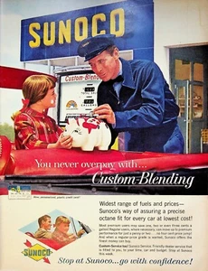 1961 Sunoco Custom Blended Gasoline Vintage 1960s Print Ad Young Girl Piggy Bank - Picture 1 of 1