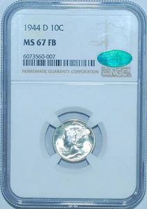 1944 D NGC MS67FB  CAC Full Bands Mercury Dime - Picture 1 of 2