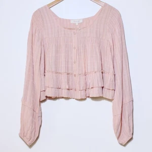 Fanco Damen Langarm Rüschen Stufen Fließend Top Landhaus Boho Rosa Größe S - Bild 1 von 6