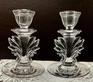 Set of 2 Vintage Fostoria Baroque Clear Glass Single Candlestick 5.5”. NICE! - Picture 1 of 8