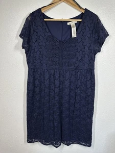 Laundry By Design Dress Womens 14 Navy Blue Lace Short Sleeve Lined Floral - Picture 1 of 7
