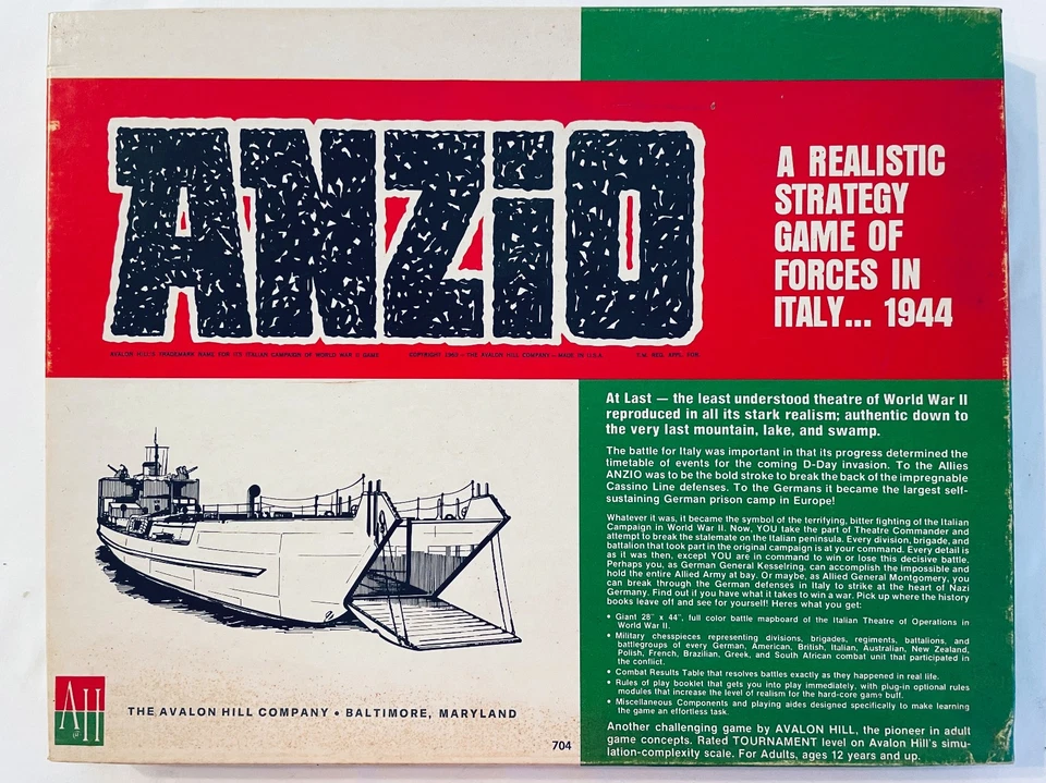 Anzio: The Struggle for Italy – 1943-1945 Avalon Hill 3rd ed 1978 UNPUNCHED VG+ - Image 1 of 4