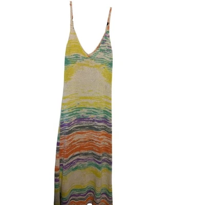 Vestido Zara Tejido Crochet Rayas Encubrimiento Playa Verano Boho Festival Maxi L Foto 1 de 4