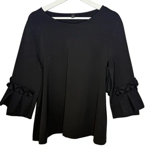 COS Top nero 3/4 volant maniche pieghettate taglia grande blusa camicia basic rialzata - Foto 1 di 6