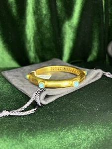 Julie Vos Catalina Hinge Bangle Bahamian Blue NWT 24k Gold Plated - Picture 1 of 7