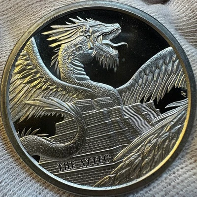 World Of Dragons THE AZTEC 1 Oz 999 fine Silver Round 1/6 in series in capsule - Image 1 of 4
