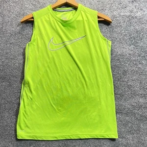 Nike Dri Fit Shirt Boys Extra Large Neon Green Center Swoosh XL Sleeveless - Picture 1 of 18